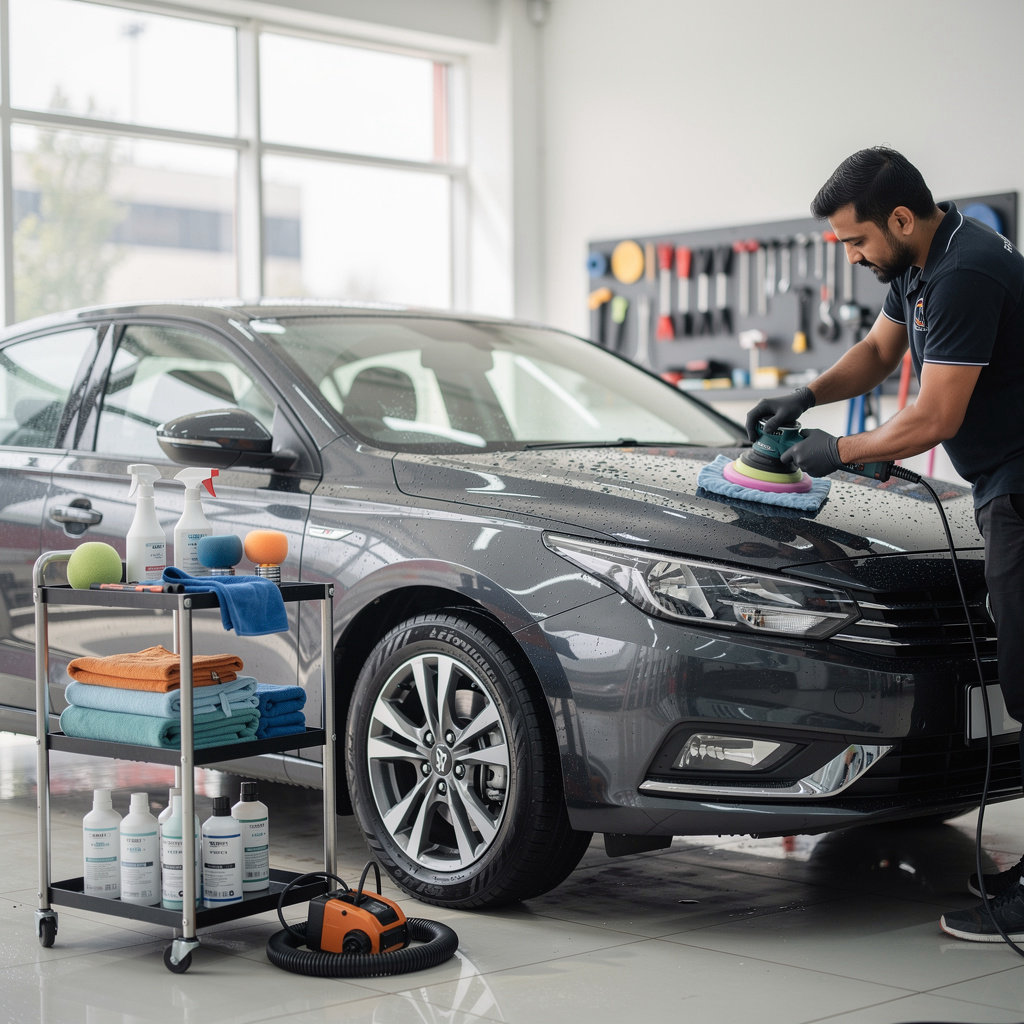 Star Inxs Solutions Pvt Ltd professional car detailing service in Bhopal showing exterior polishing and paint correction